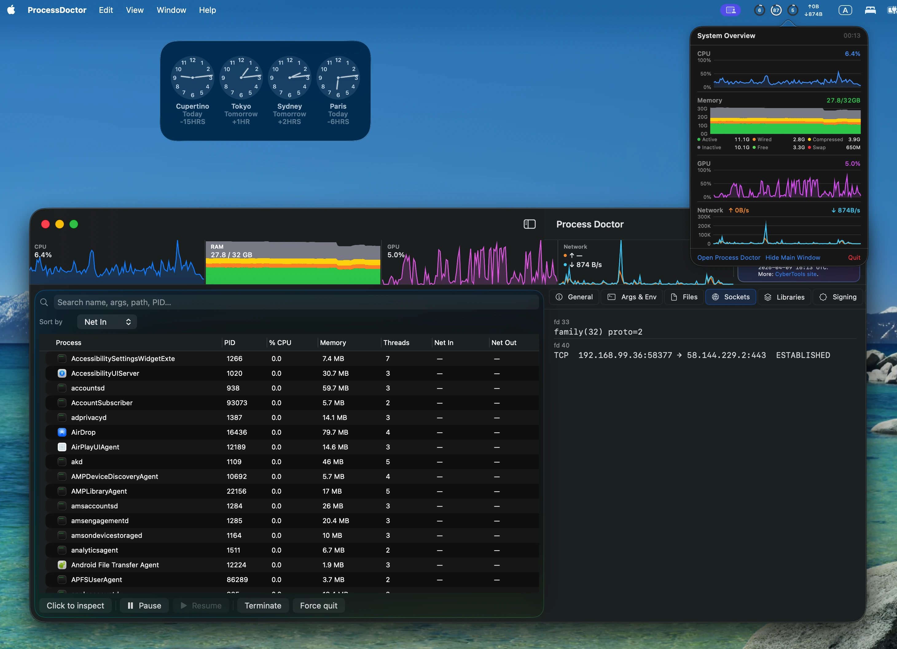 Process Doctor main window with live system charts and process tree